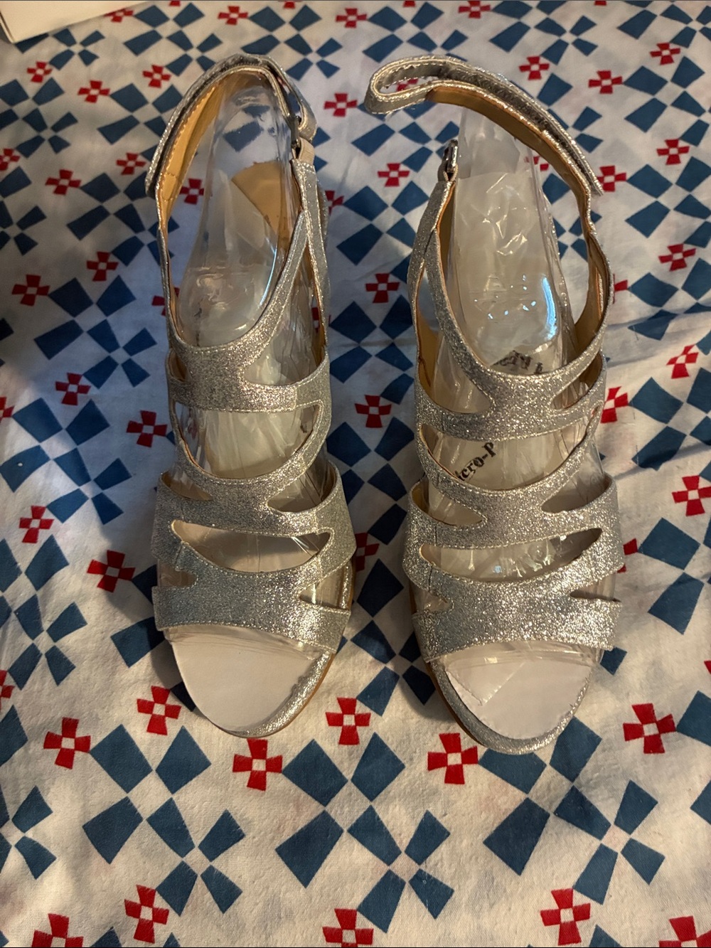 Naturalizer Silver Glitter Cutout Strappy Heels